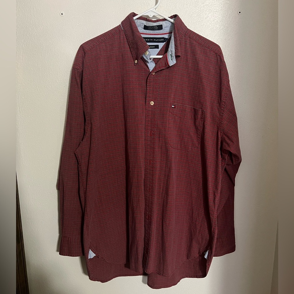 TOMMY HILFIGER Classic Plaid‎ Long Sleeve Button Down Shirt Red Men's Size L